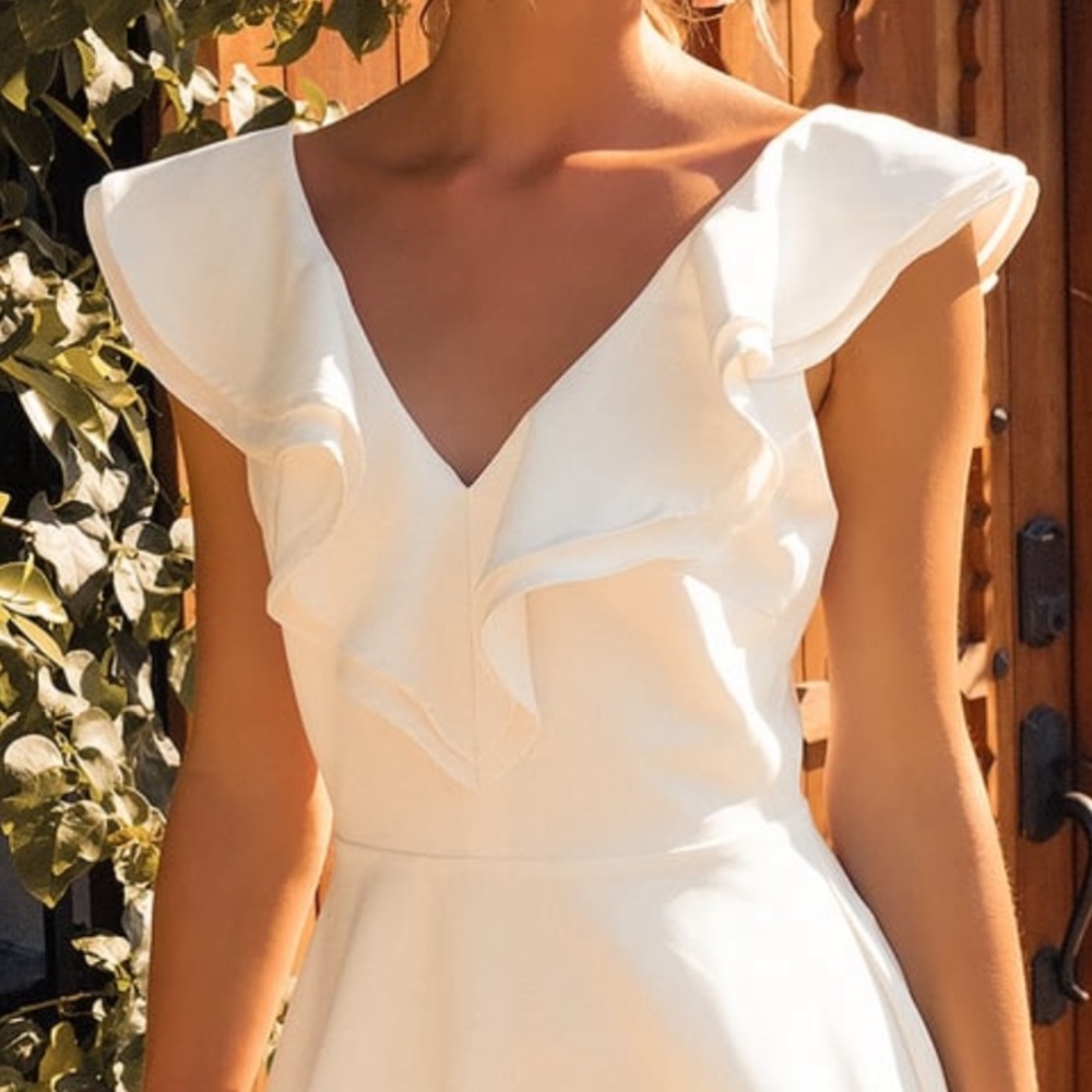 Divine Darling White Ruffled Skater Dress